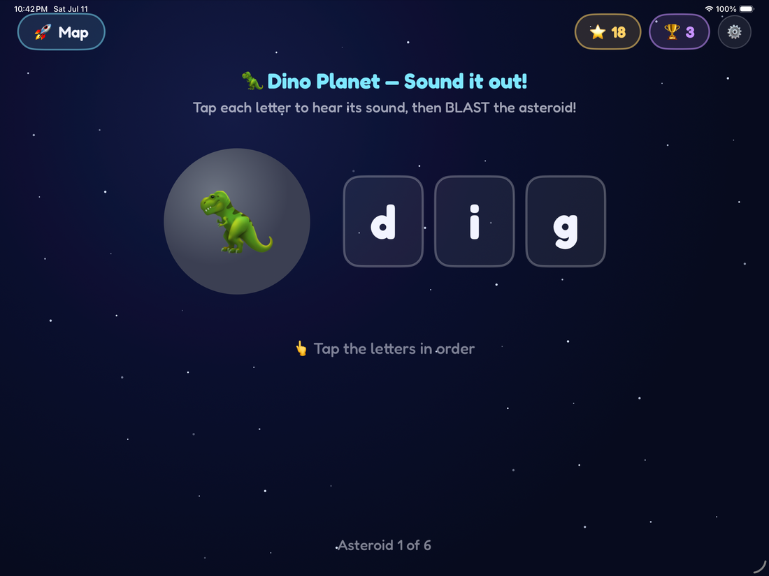 Dino Planet — sounding out the word 'dig' letter by letter